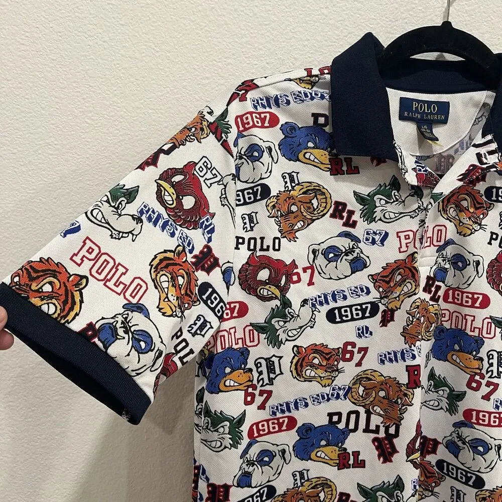 Polo Ralph Lauren Boys White Mascot Multi Graphic Print Short Sleeve Polo Shirt